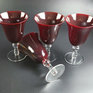 Vintage - Set of 4 - 7 1/4" Tall - Large Ruby Red Hand Blown Glasses/Goblets