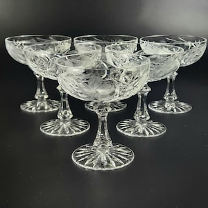 Vintage - Stunning Cut-Crystal Champagne/Low Sherbet Glasses - Resemble Nachtmann Traube - Set of 6