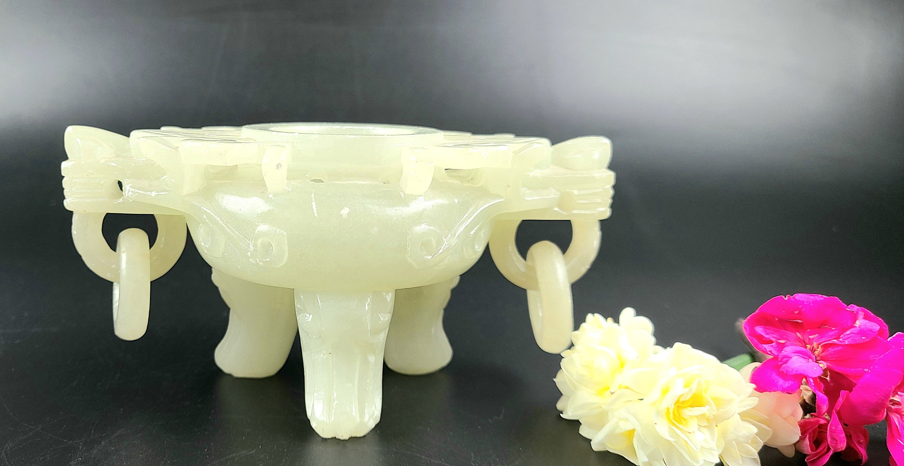 Vintage Jade Carved Stone Incense Burner with Dragon Heads Etsy