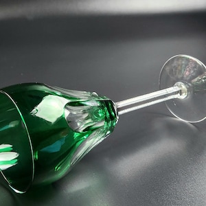 Vintage - Emerald Green - Crystal Wine Glass- Cut-to-Clear - 8 1/4&quot; Tall