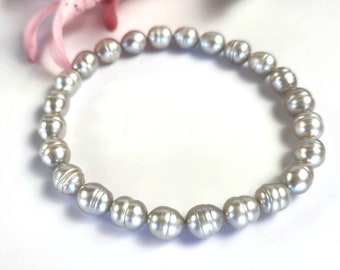 Vintage - Honora Single Strand Silver Grey Pearl String Bracelet -.5 cm