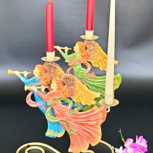 Vintage - candélabre ange - multicolore - anges hérauts - 3 anges - 13&#39; L * 14 1/4&quot;H * 5 1/4&quot;W