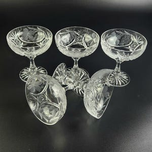 Vintage - Stunning Cut-Crystal Champagne/Low Sherbet Glasses - Resemble Nachtmann Traube - Set of 5