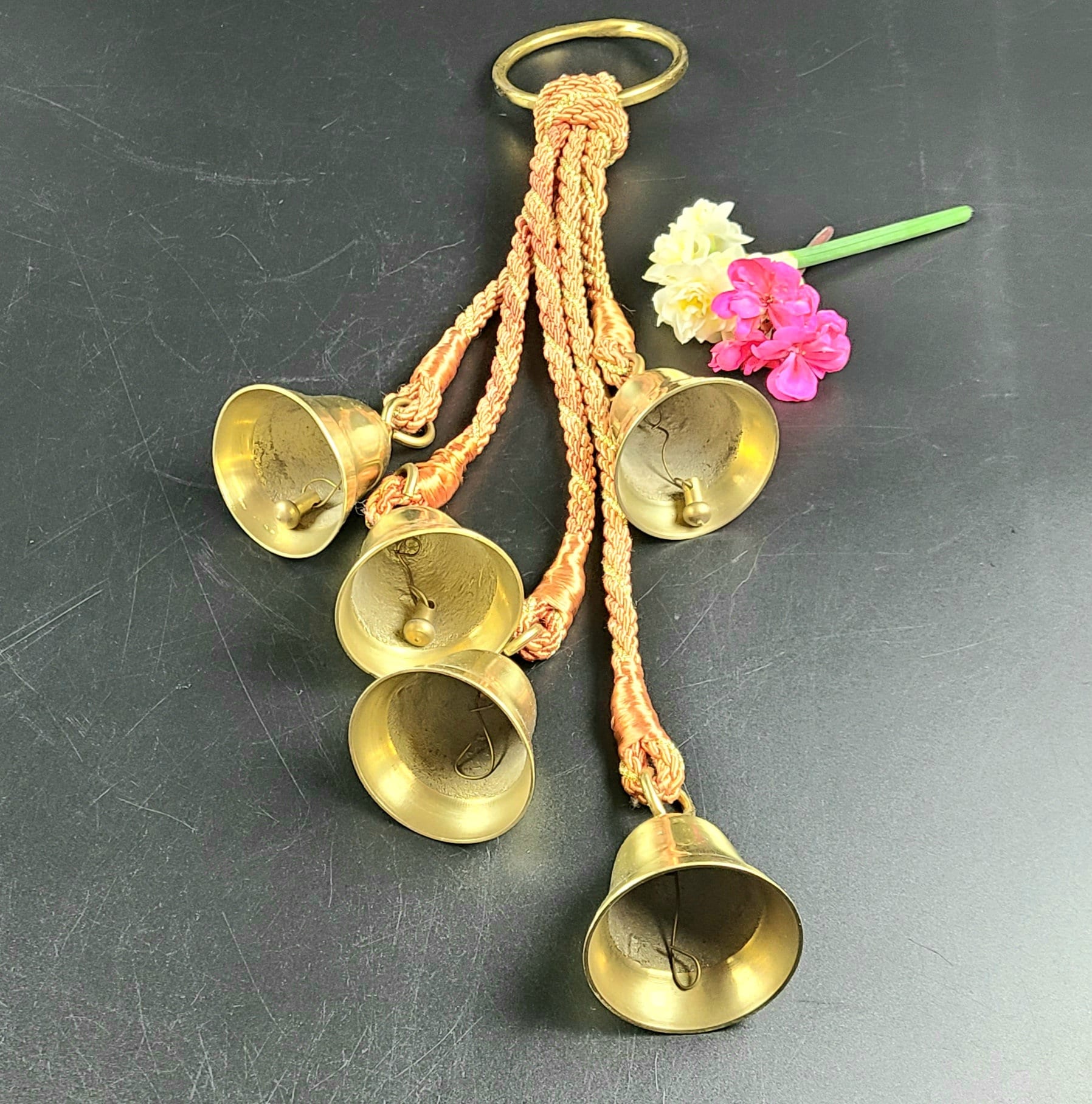 Vintage Brass Bell Cluster Jingle Bells on Rope Door Bells Etsy