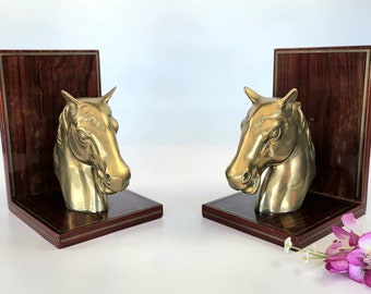 Vintage - Wood/Brass Horse Figurine Book - Ends - Set of 2