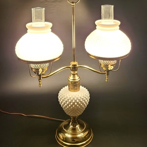 Vintage - Milk Glass Hobnail Double Globe Lamp - Fenton