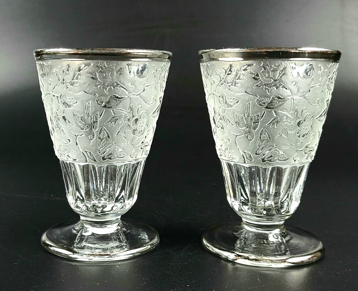 Vintage Etched Frosted Set of 2 Cordial Glasses with Etsy