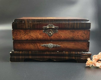 Joyero/organizador de madera vintage de 26 cm de largo