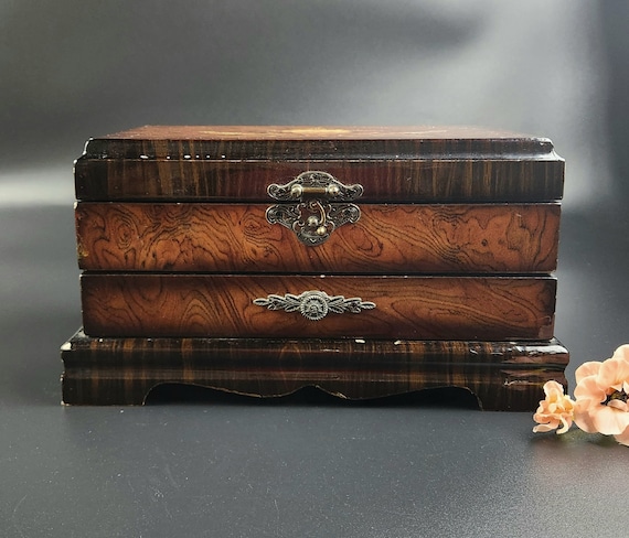 Vintage - Wooden Jewelry Box/ Organizer - 10.5" Long