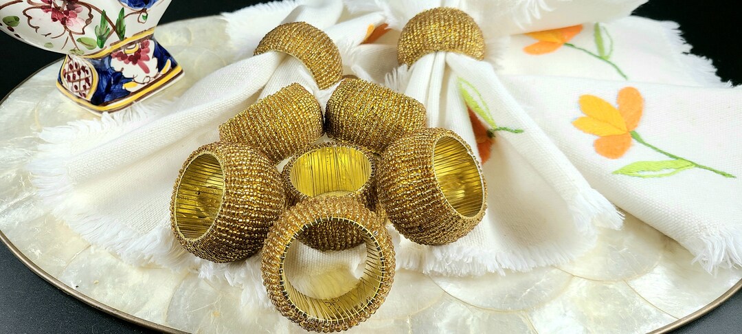 Vintage - Set of 8 - Gold Color Beaded Beautiful Napkin Rings - Etsy