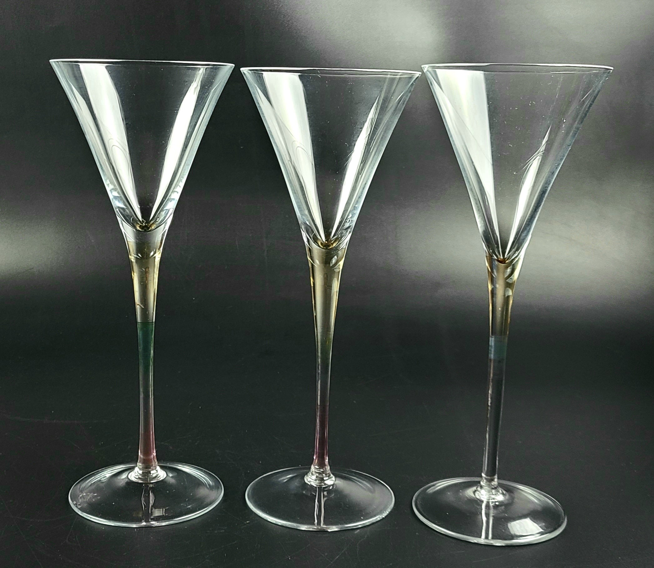 Vintage Long MultiColored Stem Martini Glasses Set of 3 Etsy