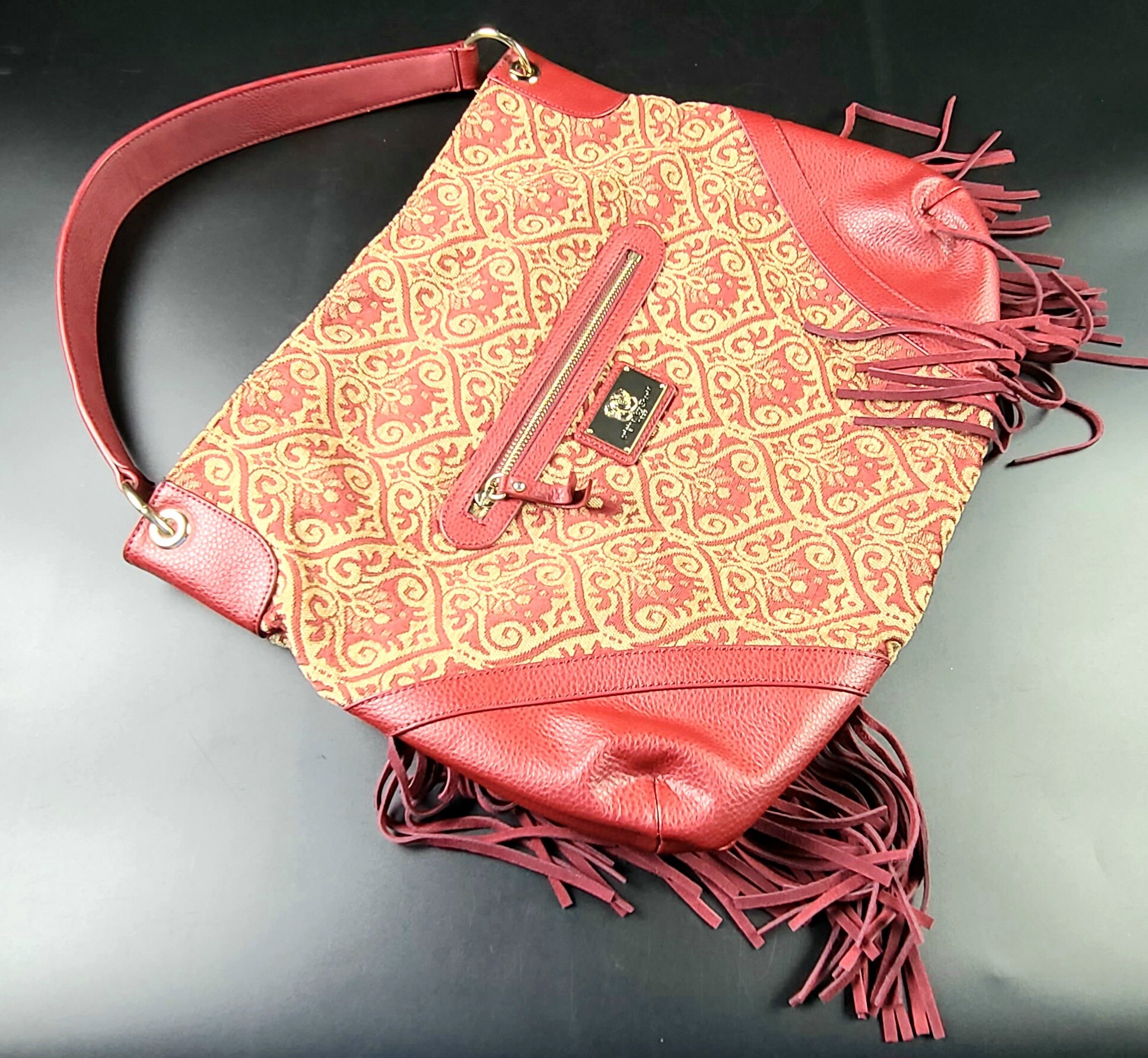 Vintage Original Sharif 1827 Beautiful Red Cloth Leather Fringe