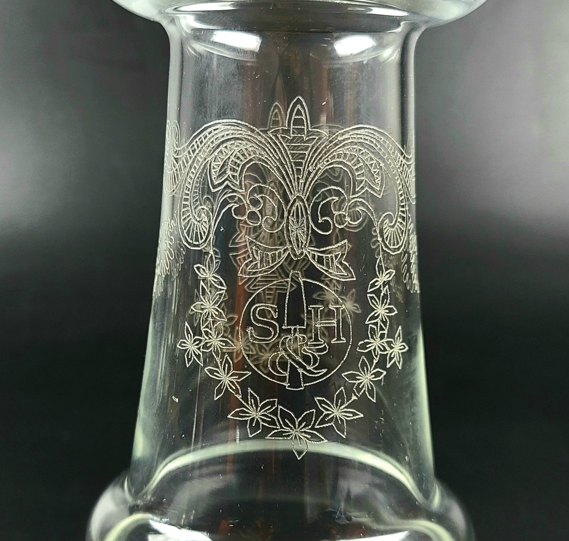 Vintage Crystal Etched Vase/ Glass with Silver Rim Marked SH Etsy