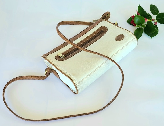 Vintage Korea Crossbody Bag purse by Liz Claiborne leather Ivory white With Brown Etsy Ireland