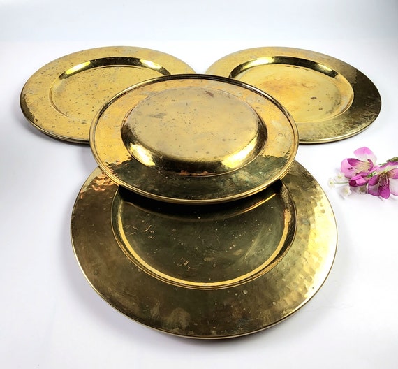 Vintage Made in India Set of 4 Solid Brass Dinner Plates 11 1 4 Diameter Etsy UK