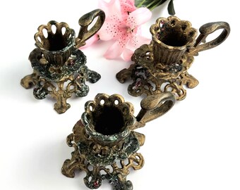 Vintage - Set of 3 - Unique Wrought Iron Candlestick Holders - Aladin Style