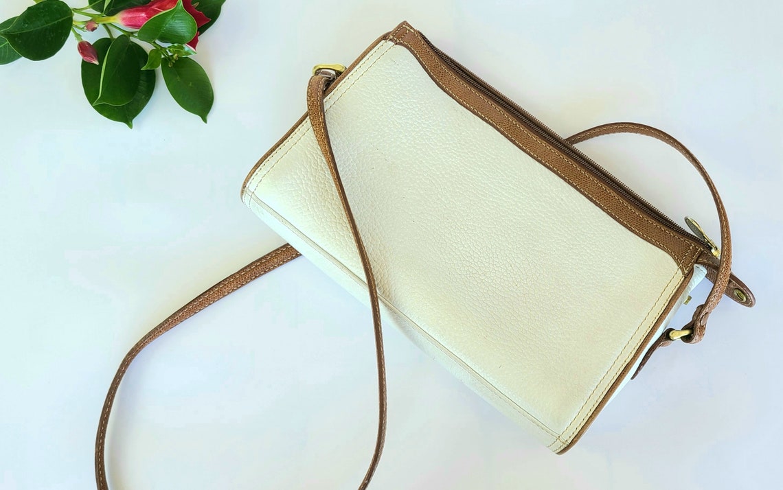 Vintage Liz Claiborne Leather Ivory/White with Brown Crossbody | Etsy