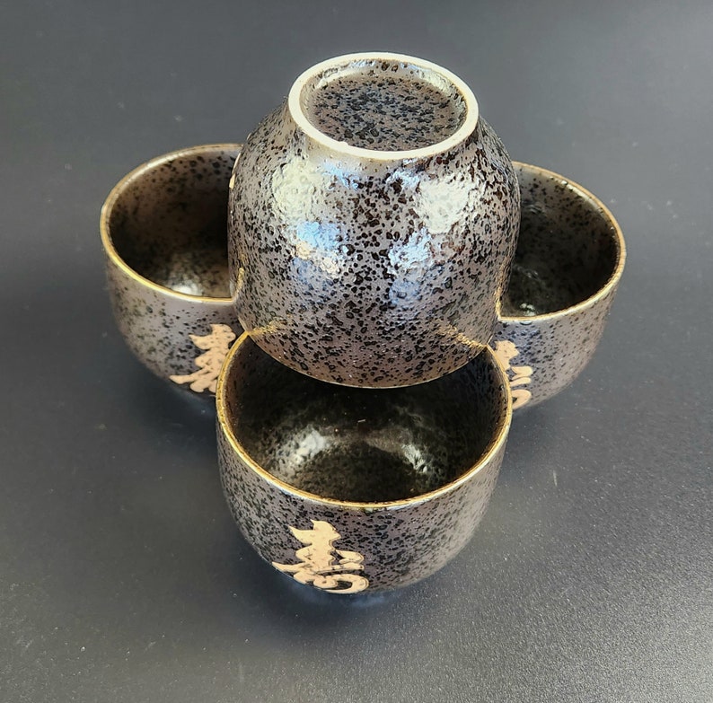 Vintage Black Japanese Tea Set With 4 Cups 6 Pieces Etsy