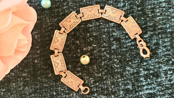Vintage Solid Copper Link/Panel Bracelet - 7 3/8"… - image 6