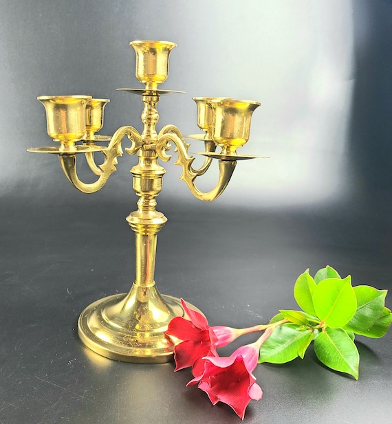 Vintage Marked M at Bottom Brass Candelabra With 5 Candlestick Holders 