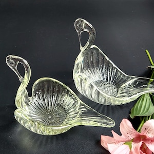 Vintage - Swan Figurines Set - Murano Clear Glass