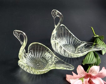 Vintage - Swan Figurines Set - Murano Clear Glass