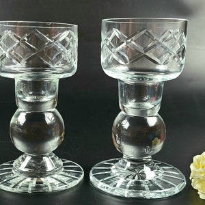 Vintage - Set of 2 - Candleholder/ Candlestick Holder - Block Cut Lead Crystal