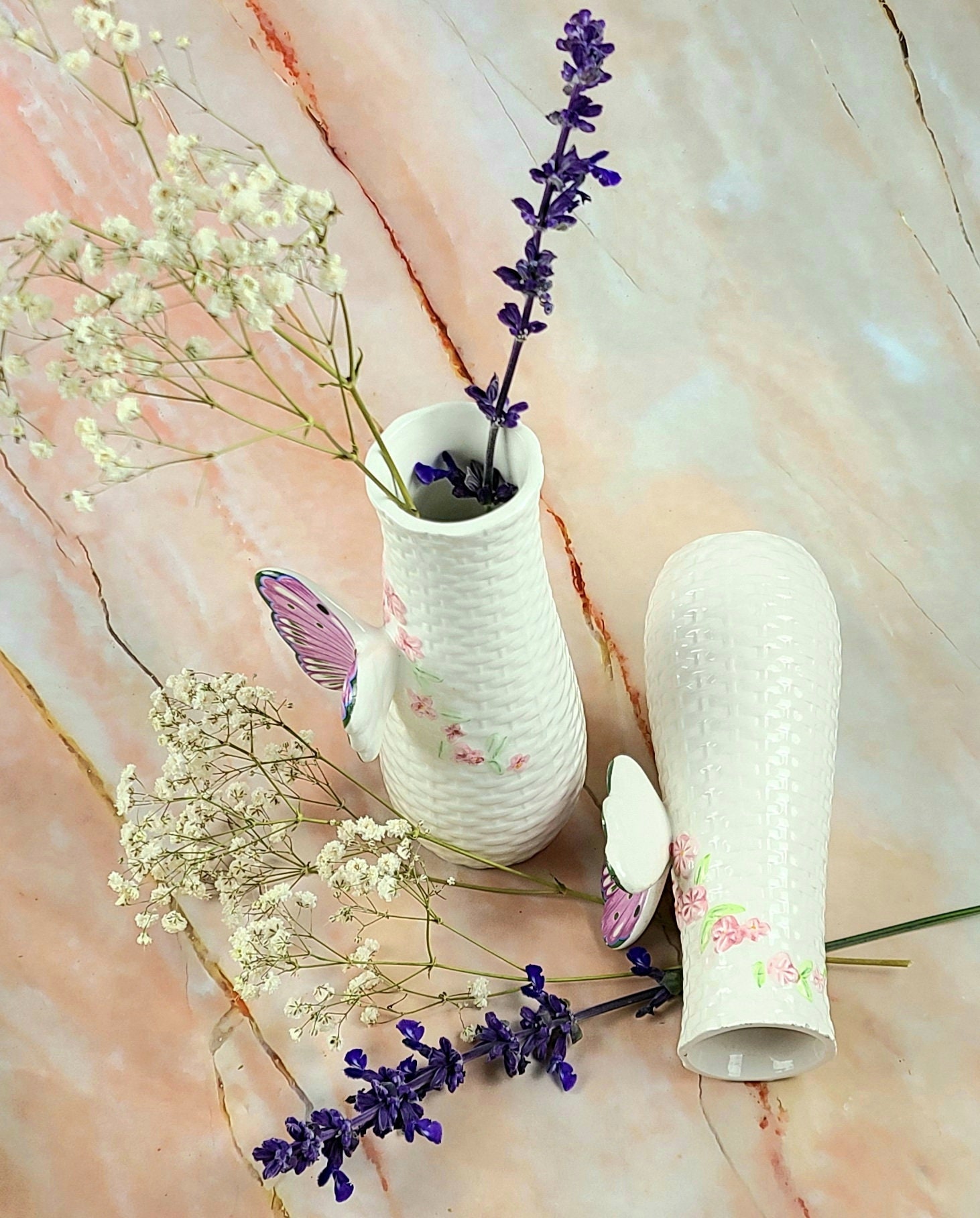Vintage Paar Korb weben Muster Floral Vasen mit ...