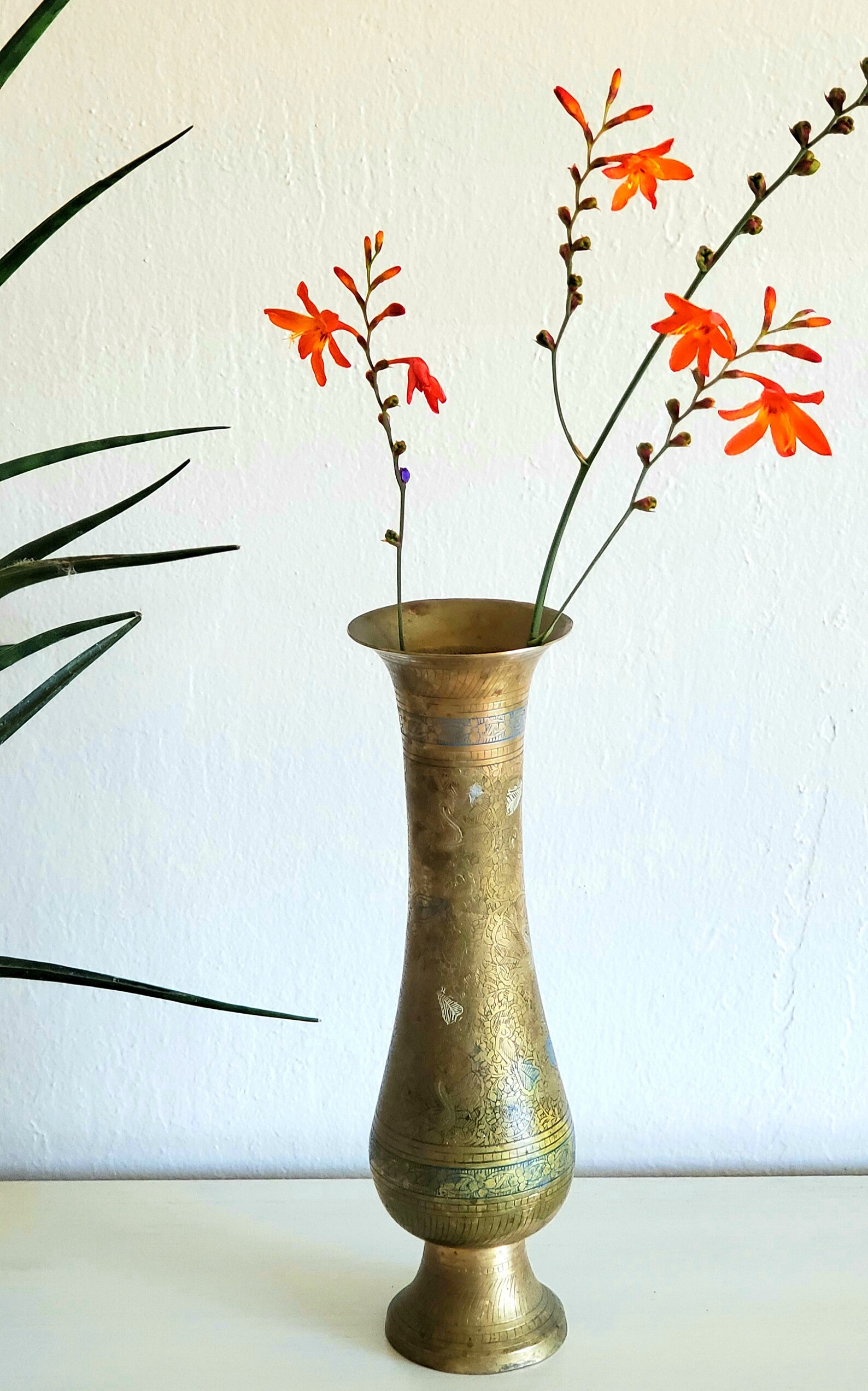 Vintage Flower Vase Ornate Etched Design 12 Tall Solid Etsy