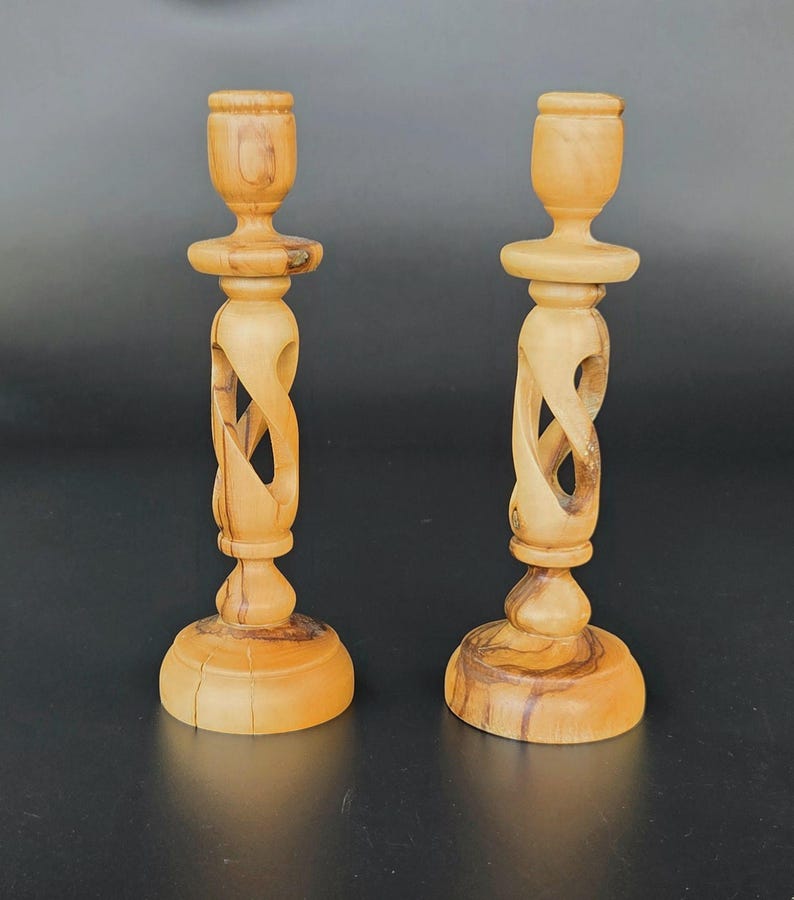 Vintage - Olive Wood - Candlestick Holders - Set of 2 - 7" Tall - Etsy