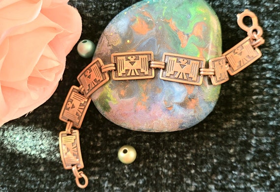 Vintage Solid Copper Link/Panel Bracelet - 7 3/8"… - image 4