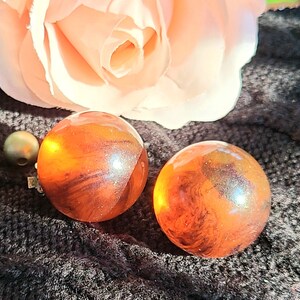 Vintage - Clip-On Earrings - Orange Tone Round Ball