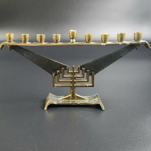 Vintage Jewish Brass Menorah - 5" Tall - Made in Israel - Judaica Symbol