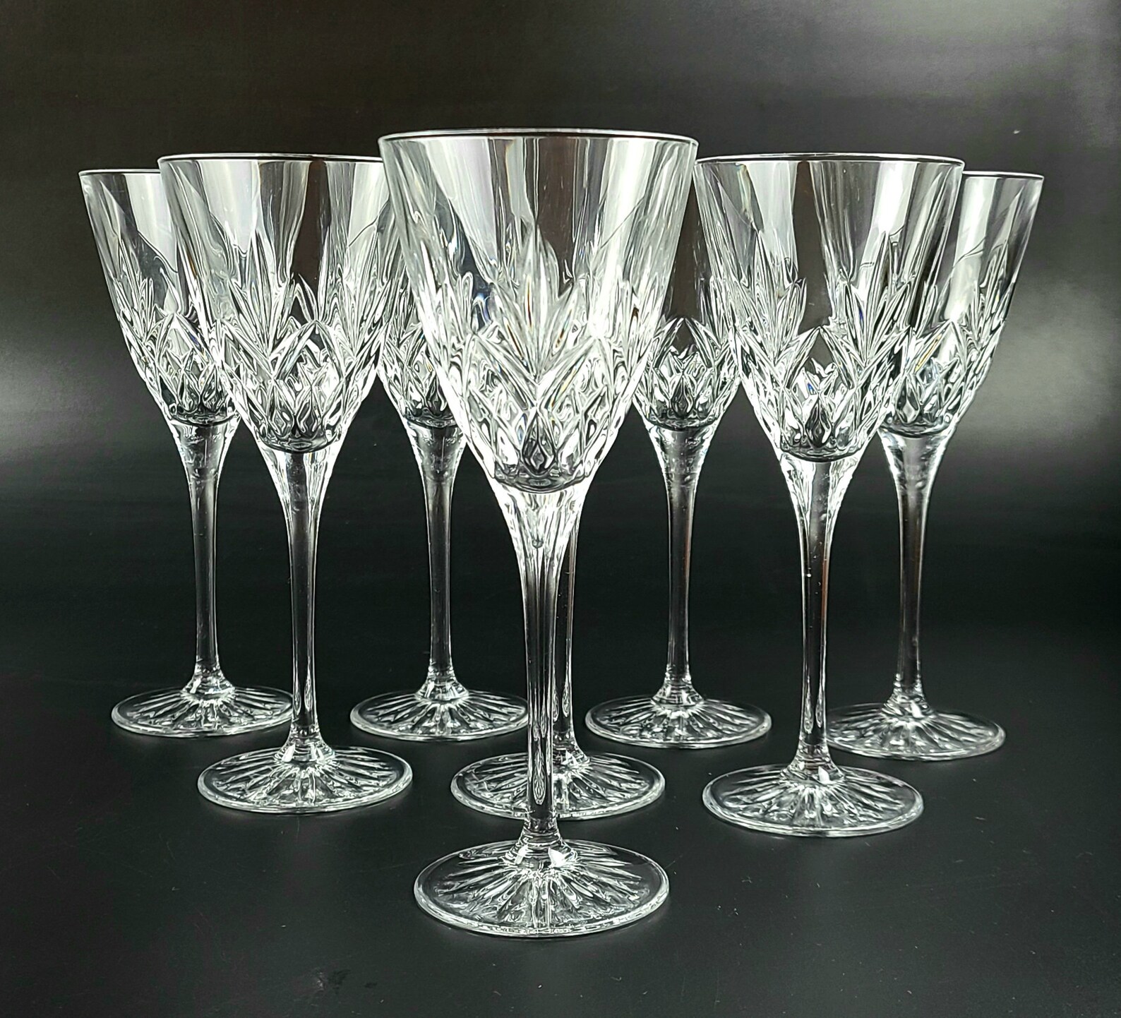 Vintage Cristal D Arques William Pattern Crystal Wine Glasses Set of 8