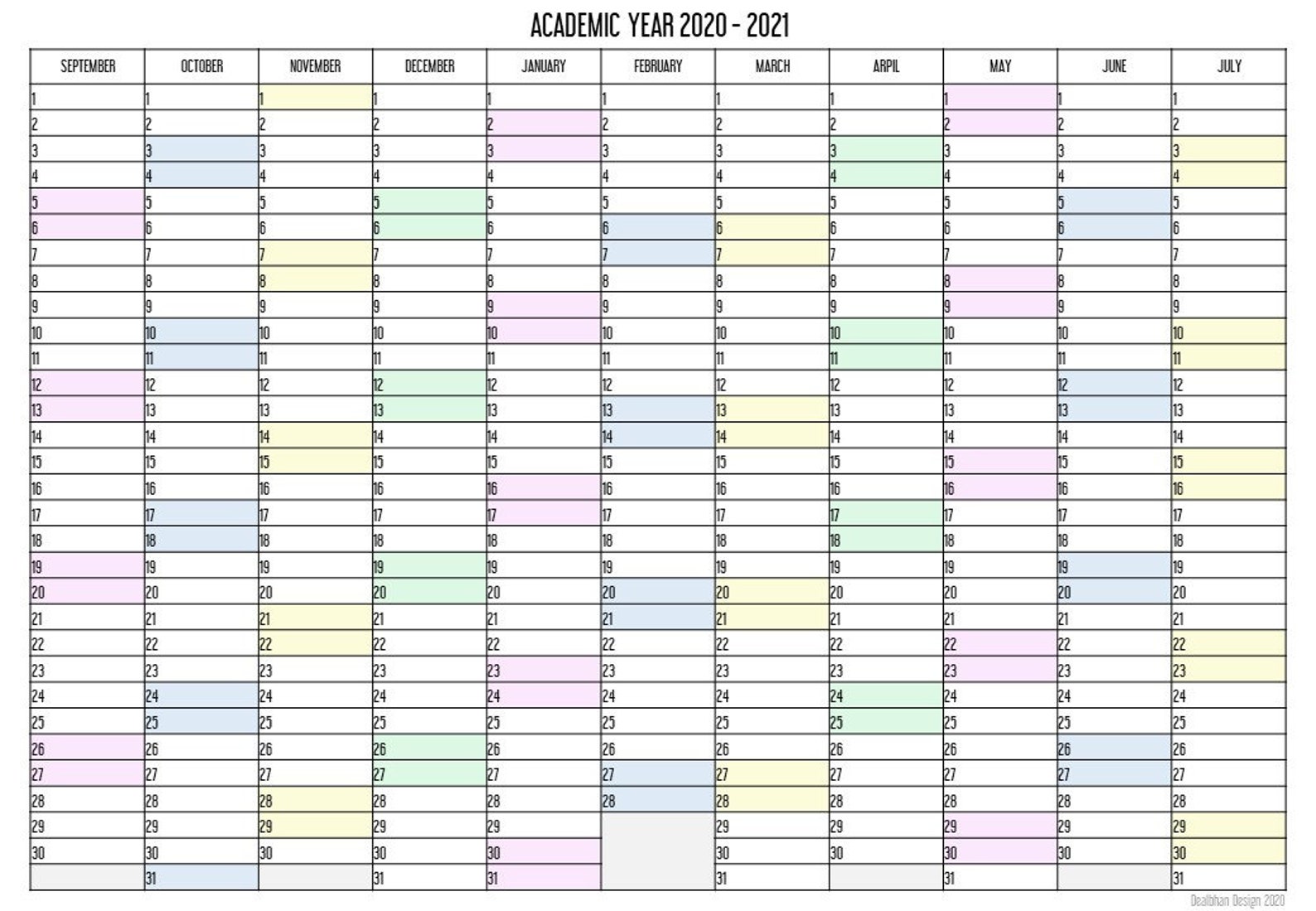 Printable Academic Year Planner Academic Year Chart Pastel Etsy