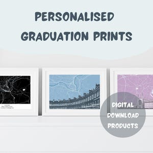 Impresión personalizada de silueta de horizonte de mapa de graduación - Producto de descarga digital (diseño, ubicación, colores, íconos y texto a elegir)