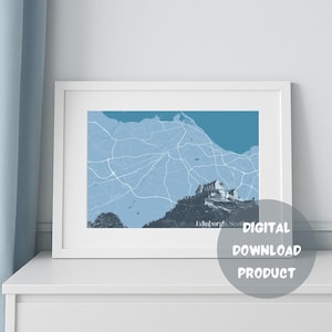 Édimbourg, Écosse, Royaume-Uni - carte avec le château d'Édimbourg Silhouette Style impression d'art en téléchargement numérique (produit à téléchargement instantané).