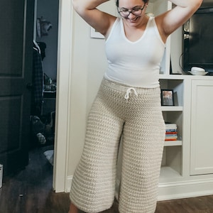 Häkelhose mit weitem Bein | Palazzo Hose | Damen Gehäkelte Lounge Hose