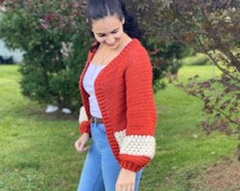 CROCHET PATTERN \ Modern Crochet Cardigan \ Bobble Crochet Cardigan \ Bobble Cardi Pattern \ Cozy Crochet Cardi