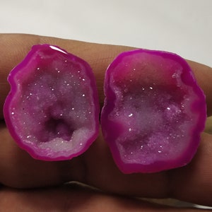Druzy-geode, agaatsteen, gepolijste edelsteen, druzy-agaatgeode, druzy-stenen, draadwikkeling, druzy-agaat, paar Druzy-agaat, voor het maken van sieraden, #03