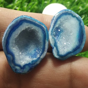 Géode druzy,Pierre d'agate,Pierres précieuses polies,Gode d'agate druzy,Pierres druzy,Envelopper le fil métallique,Agate druzy,Paire d'agates druzy,Pour faire des bijoux,#21