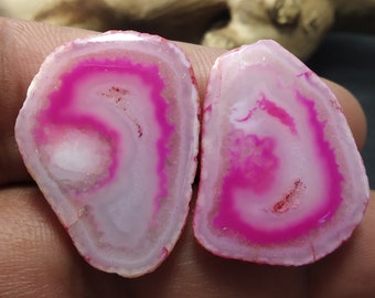 Pink Druzy Agate Geode Slice Pair, Polished Window Gemstone