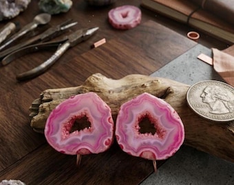 Pink Druzy Agate Geode Slice Pair, Window Druzy, Wire Wrapping Stone