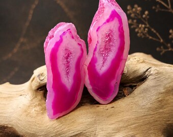 Pink Druzy Agate Geode Slice Pair, Polished Window Gemstone