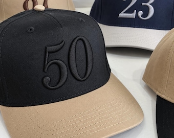 Personalized Number Hat, Custom Birth Year or Age Cap, 3D Puff Embroidered OTTO 5 Panel, Milestone Birthday Gift, Sports Number
