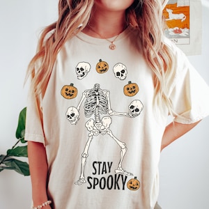 Comfort Colors Pumpkin Skeleton Halloween Shirt, Sweatshirt for Women, Pumpkin Spice Shirt, Halloween Tee, Skeleton Shirt for Women