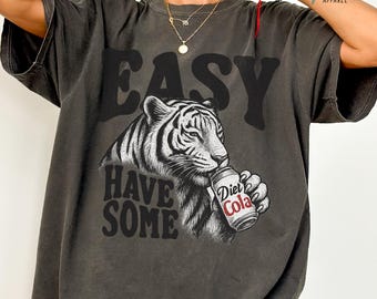Easy Tiger Distressed Comfort Colors Shirt - Vintage Funny Graphic Tee, Retro Tiger Sweatshirt, Y2K Graphic Clothing