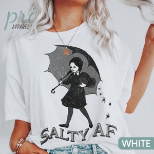 Salty Comfort Colors Favorite Movies Halloween Shirt, Salty Halloween Sweatshirt, Wednesday Adams, Oversized TShirt for Women, Gift for Her