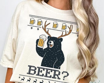 Funny Beer Alcohol Ugly Christmas Comfort Colors Shirt - Funny Distressed Christmas Holiday Humor Vintage Graphic Crewneck Sweatshirt