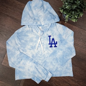 Los Angeles Baseball Tie Dye Long Sleeve Lightweight Hooded Shirt, Crop Top Baseball T-shirt, Tie Dye Sweatshirt Gift for Women on Game Day